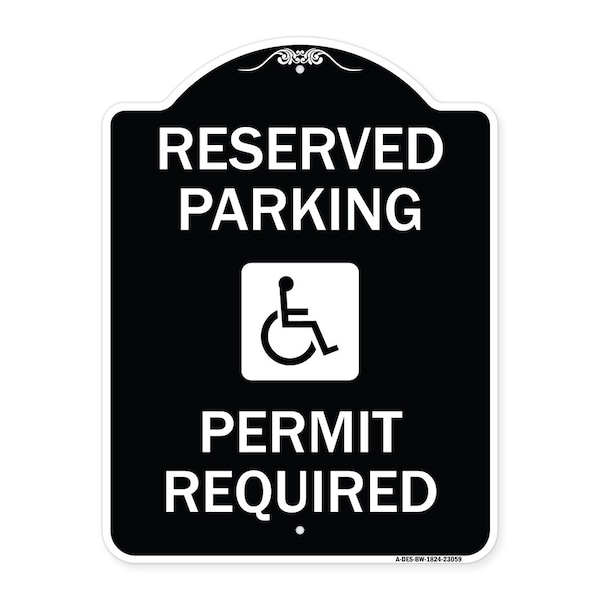 Reserved Parking Permit Required W/ Graphic Heavy-Gauge Aluminum Sign, 24" x 18", BW-1824-23059
